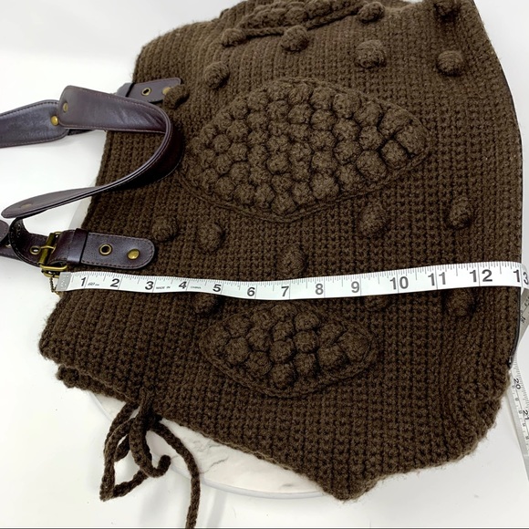 The Sak Pink Label Knitted Brown bobble textured tote bag  grannycore Bohemian - Picture 8 of 16